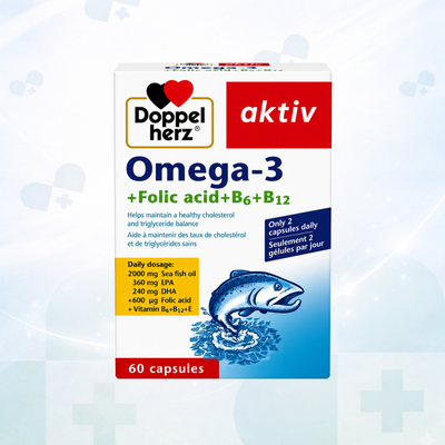 Doppelherz aktiv Omega-3 + Folic Acid + Vitamin B6 + Vitamin B12 (60 Capsules)